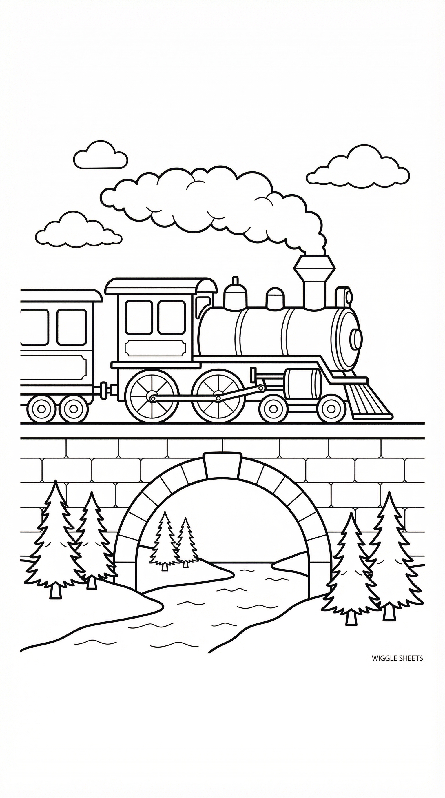 Steam Train Bridge Coloring Page